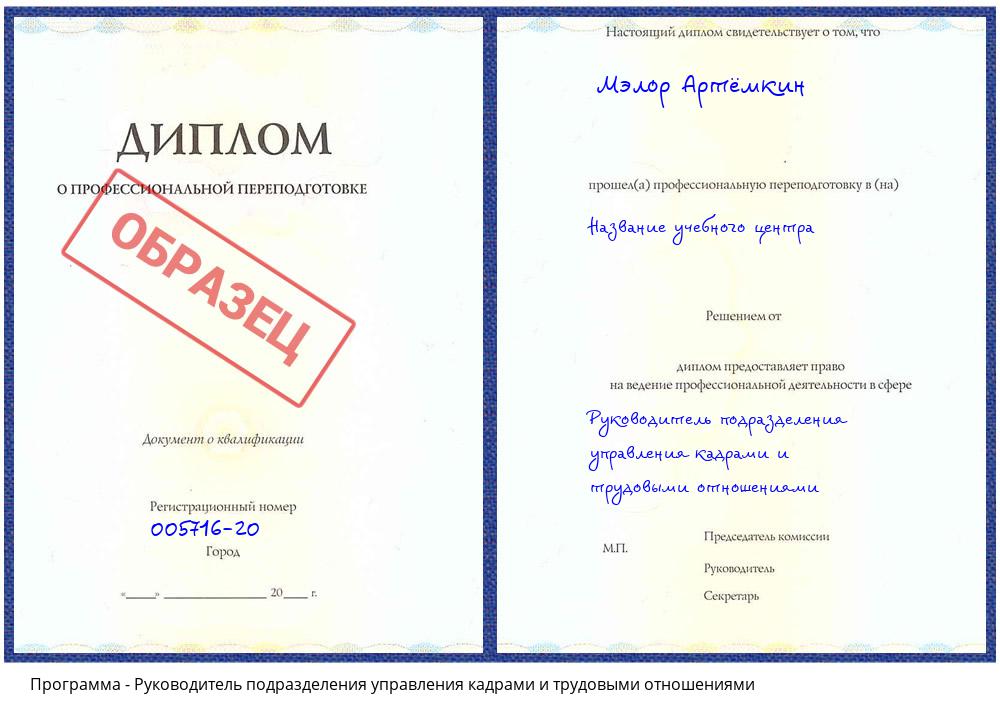 Руководитель подразделения управления кадрами и трудовыми отношениями Ярославль