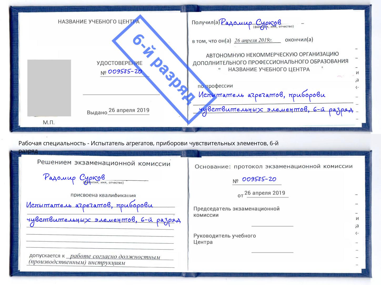корочка 6-й разряд Испытатель агрегатов, приборови чувствительных элементов Ярославль