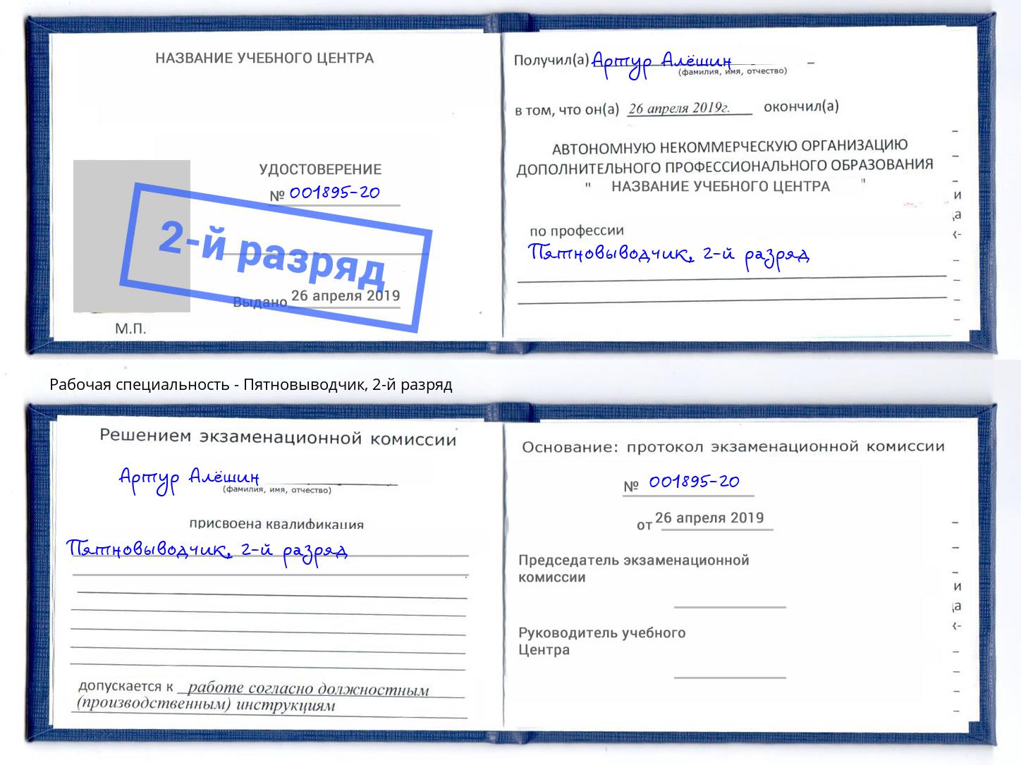 корочка 2-й разряд Пятновыводчик Ярославль