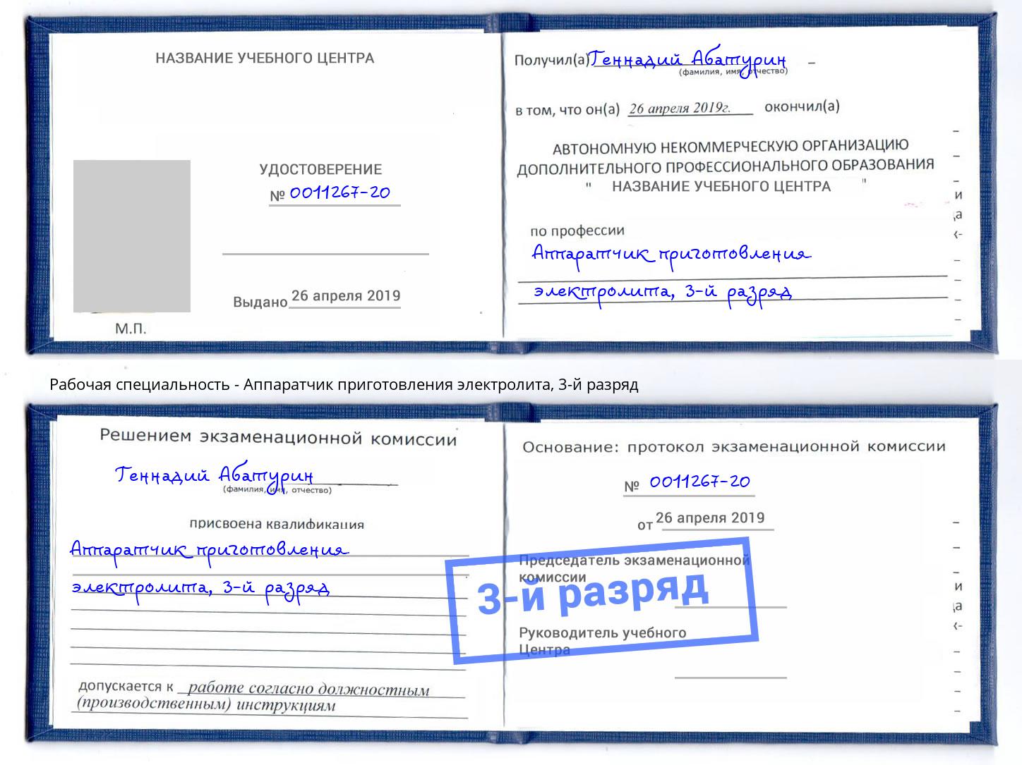 корочка 3-й разряд Аппаратчик приготовления электролита Ярославль