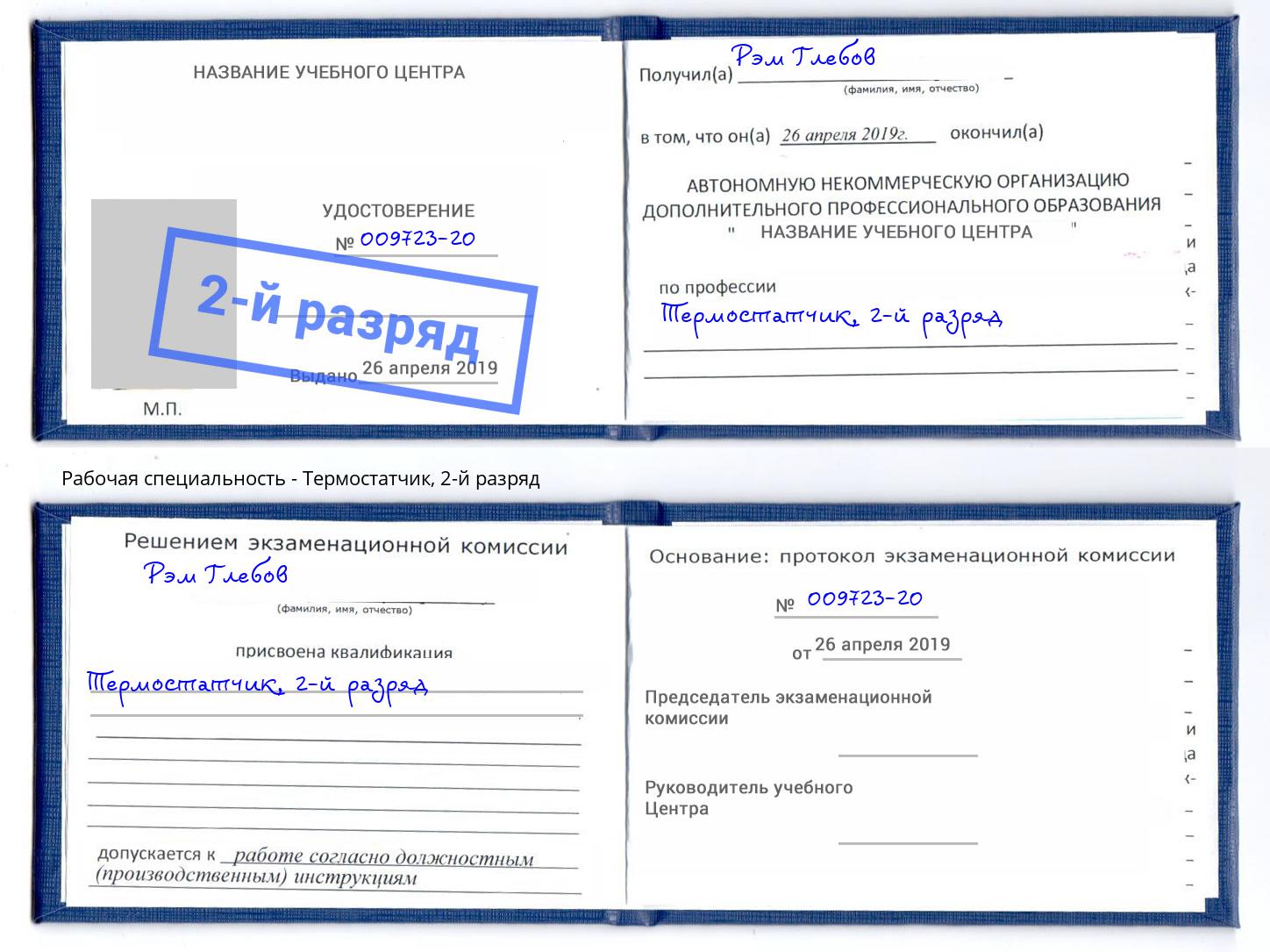 корочка 2-й разряд Термостатчик Ярославль