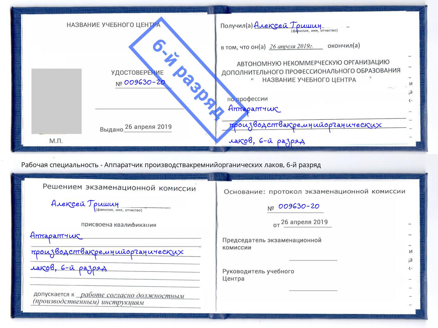 корочка 6-й разряд Аппаратчик производствакремнийорганических лаков Ярославль