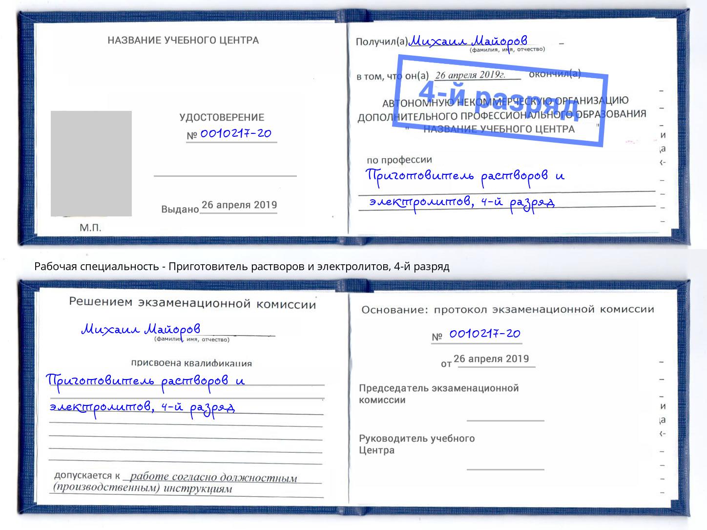 корочка 4-й разряд Приготовитель растворов и электролитов Ярославль