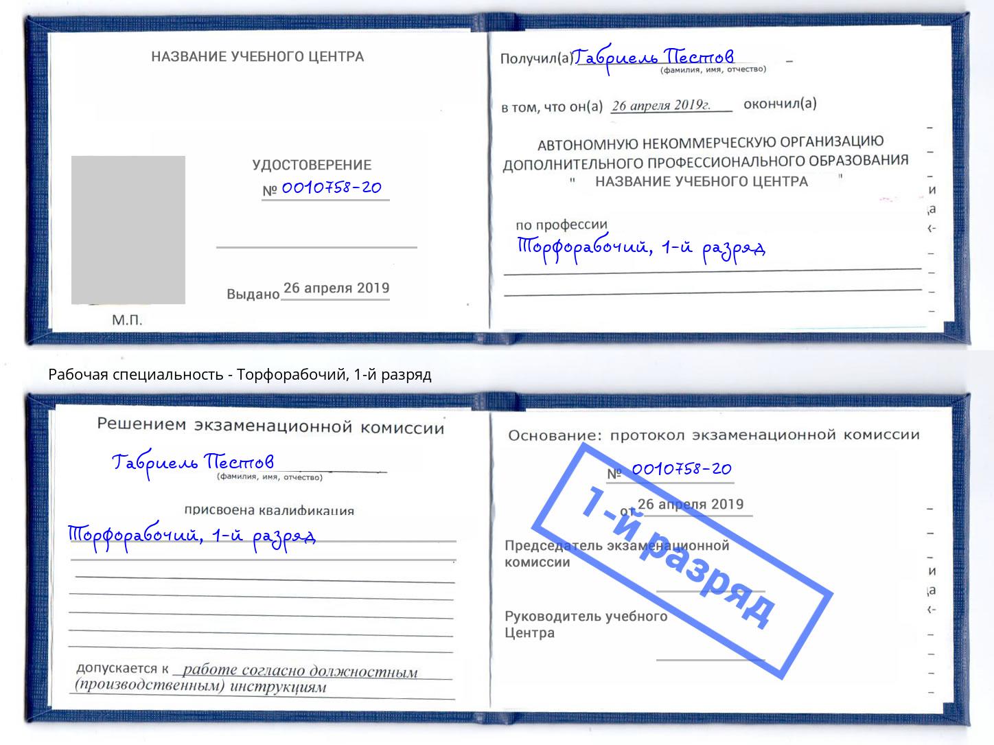 корочка 1-й разряд Торфорабочий Ярославль
