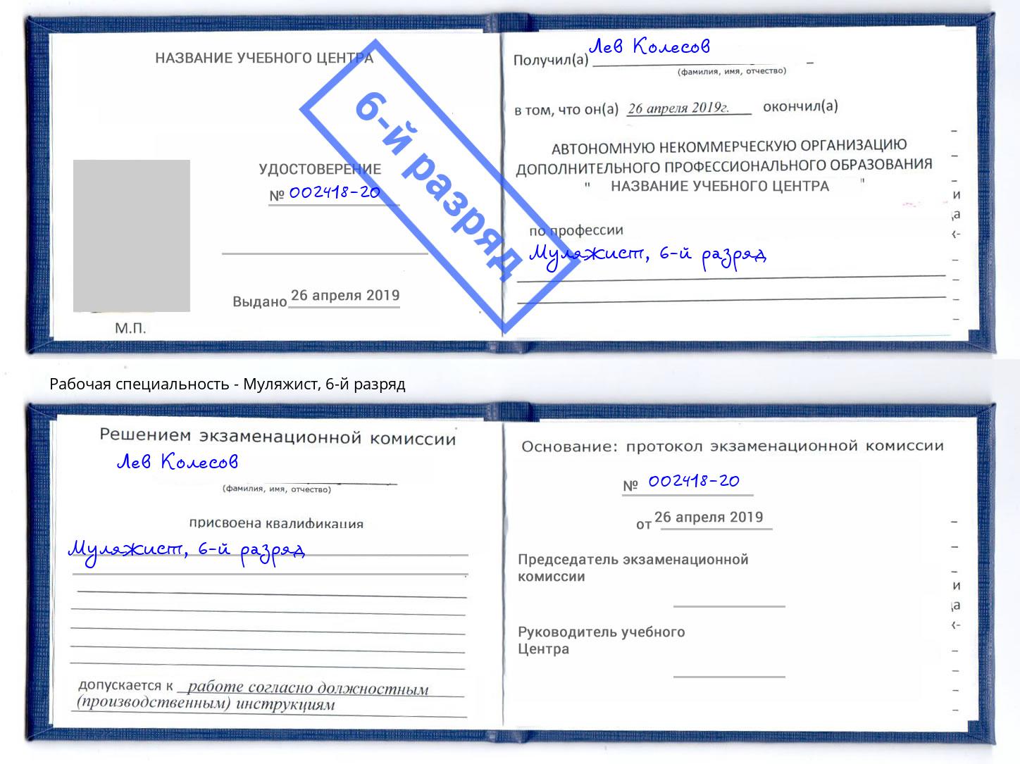 корочка 6-й разряд Муляжист Ярославль