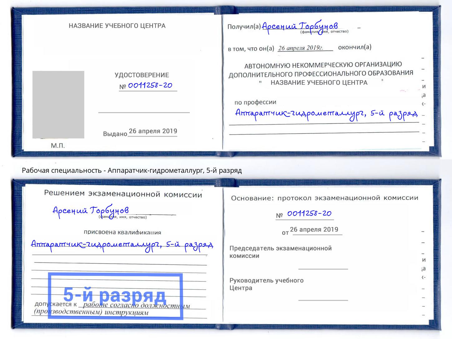 корочка 5-й разряд Аппаратчик-гидрометаллург Ярославль