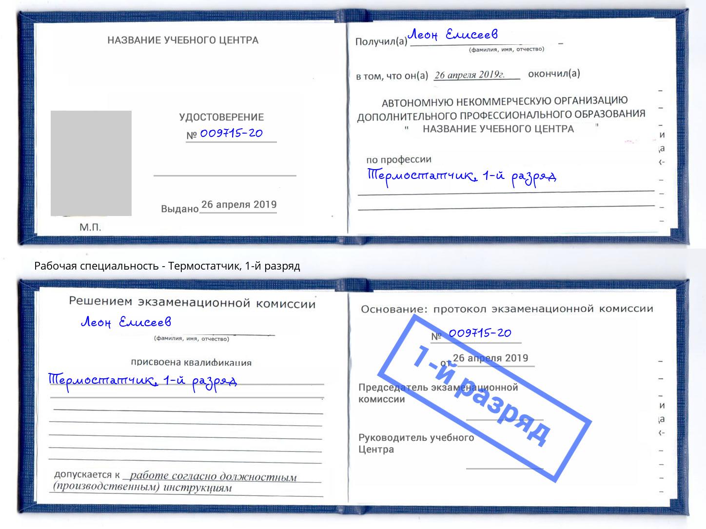 корочка 1-й разряд Термостатчик Ярославль