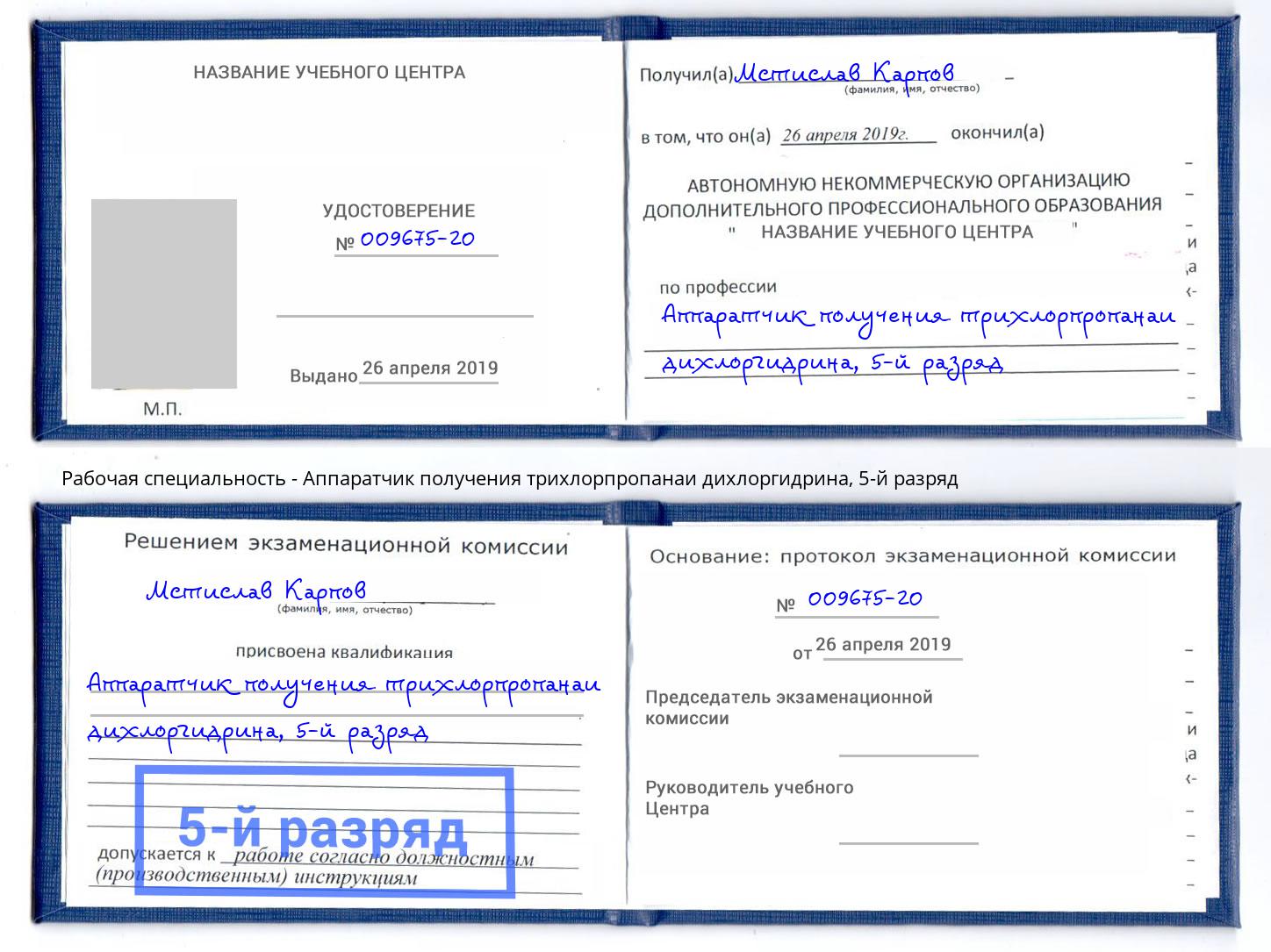 корочка 5-й разряд Аппаратчик получения трихлорпропанаи дихлоргидрина Ярославль