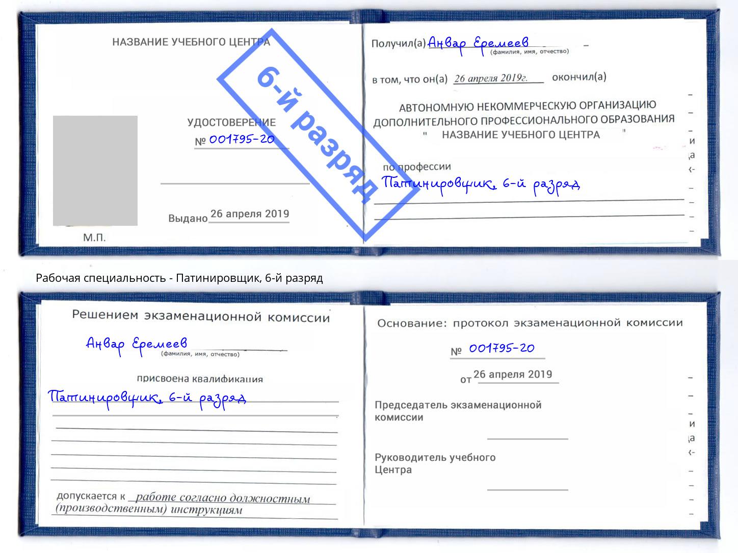 корочка 6-й разряд Патинировщик Ярославль