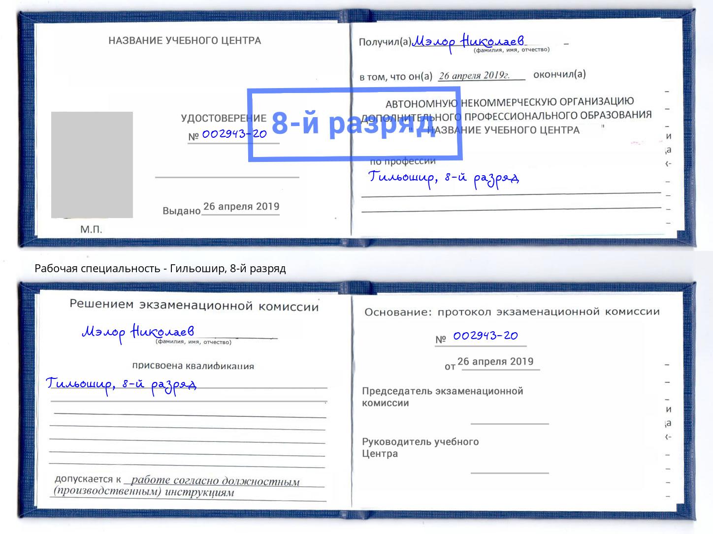 корочка 8-й разряд Гильошир Ярославль