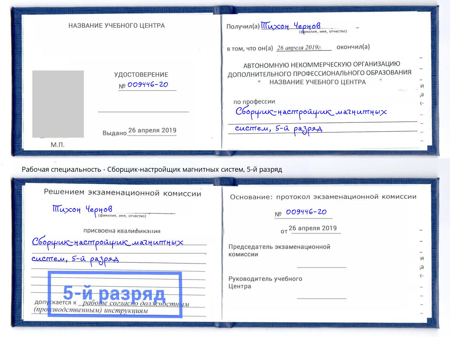 корочка 5-й разряд Сборщик-настройщик магнитных систем Ярославль