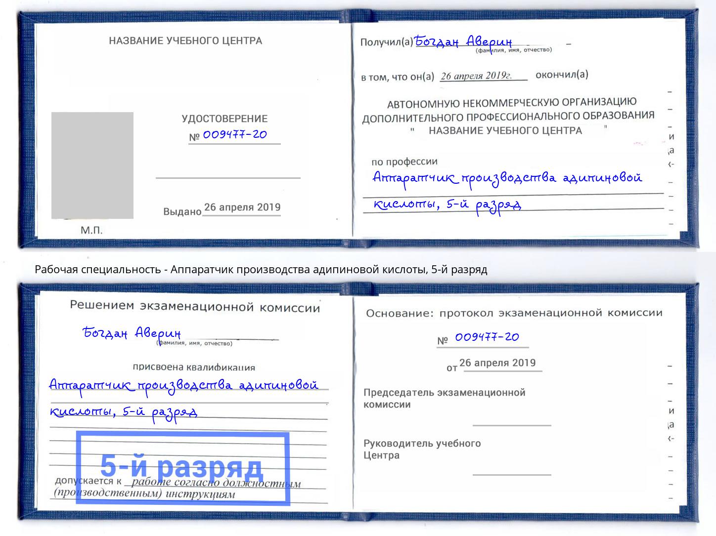 корочка 5-й разряд Аппаратчик производства адипиновой кислоты Ярославль