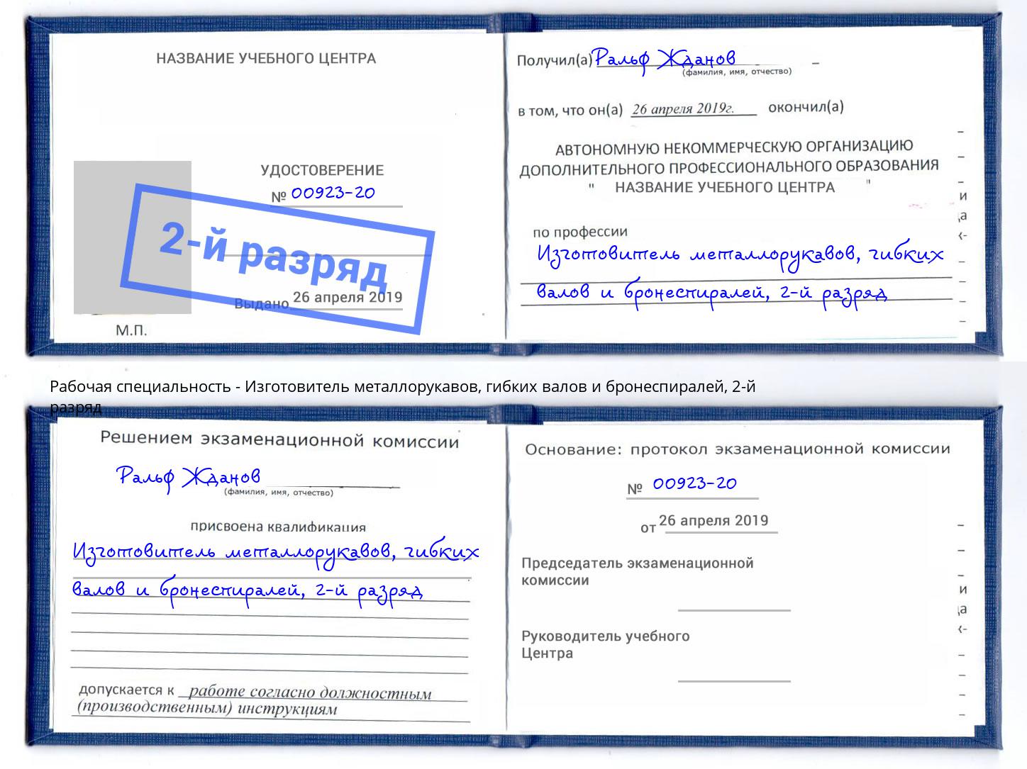 корочка 2-й разряд Изготовитель металлорукавов, гибких валов и бронеспиралей Ярославль